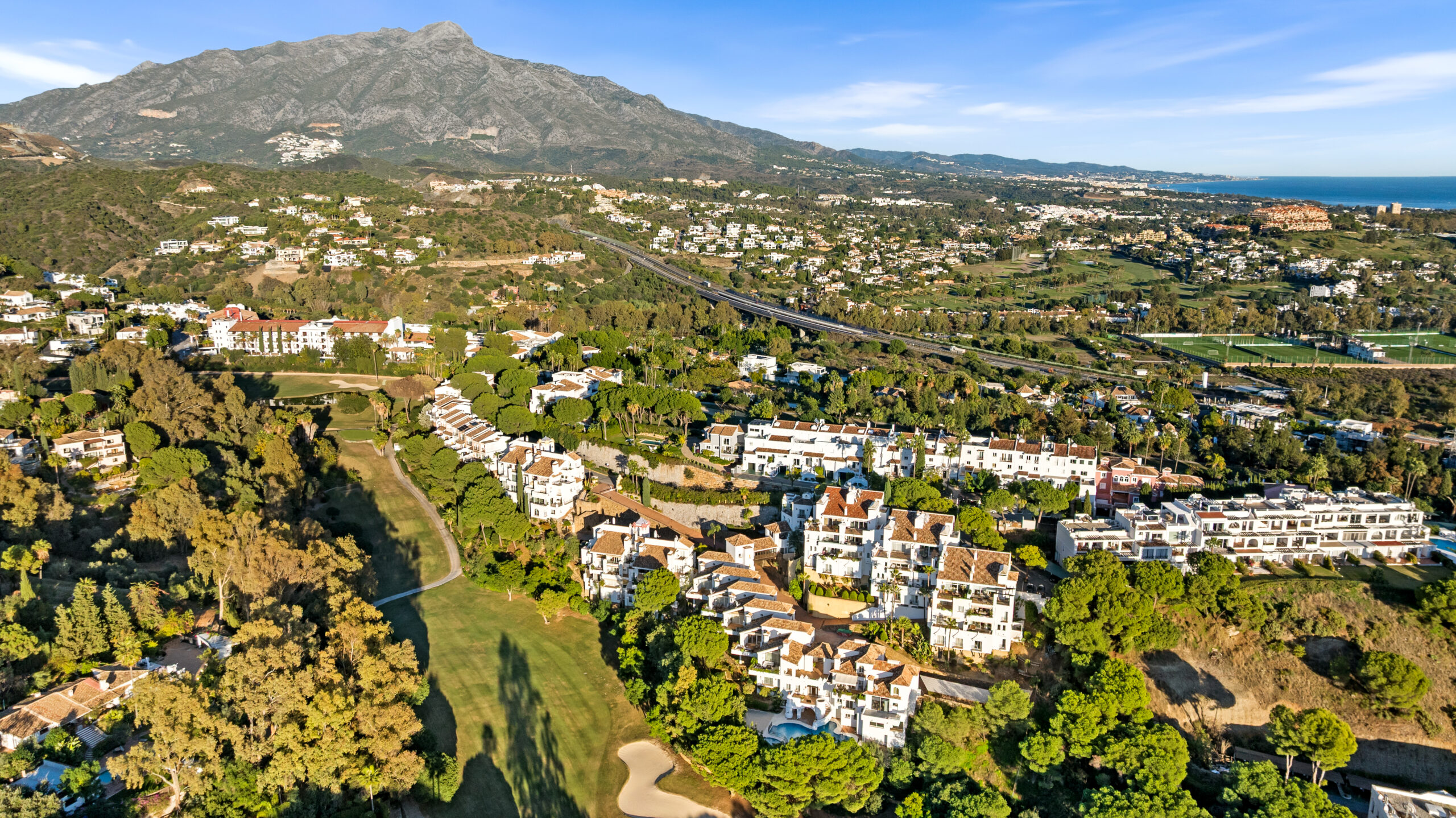 Aerial view of La Quinta's golf valley, Benahavís