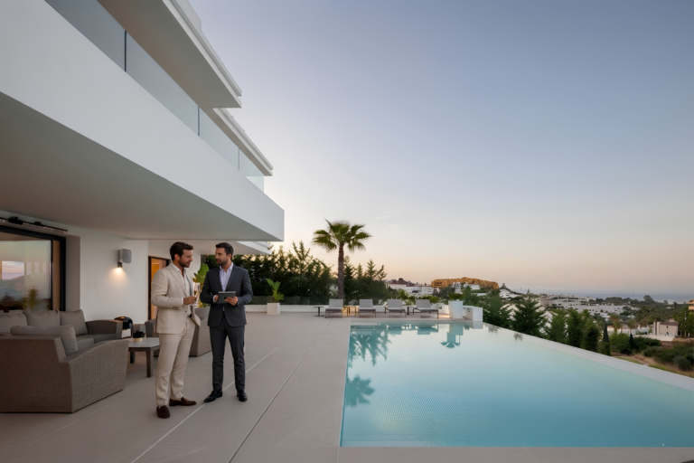 Vende tu propiedad en Marbella — villa moderna con terraza panorámica con piscina